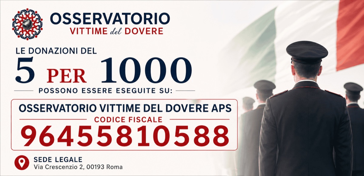 5 per 1000 all'Osservatorio Vittime del Dovere APS – Codice fiscale 96455810588